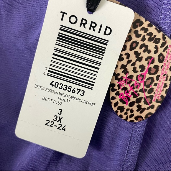 Torrid Betsey Johnson Flare Pants Plus Size 3X Purple Roses Graphic Print Flowy - Picture 3 of 12
